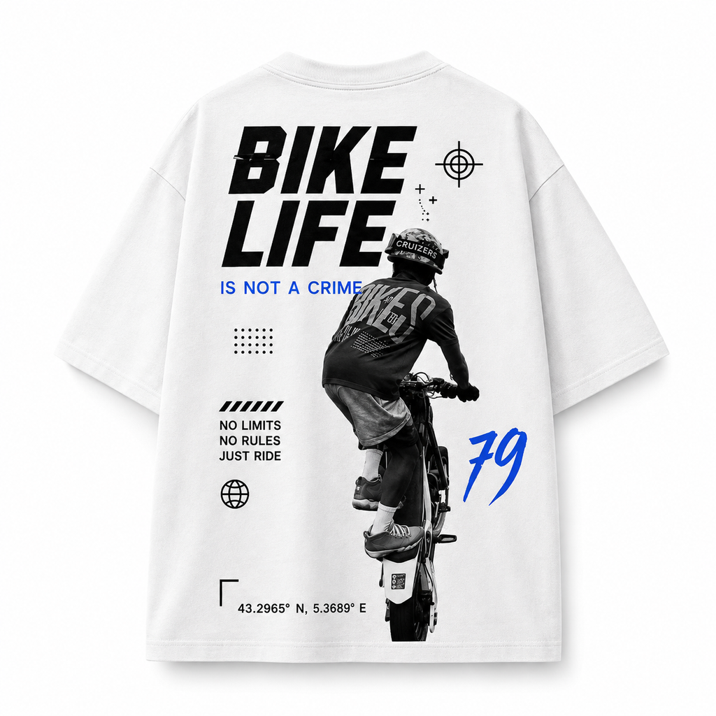 Ride On – T-shirt Bike Life "Is Not A Crime" oversize streetwear moto, unisexe