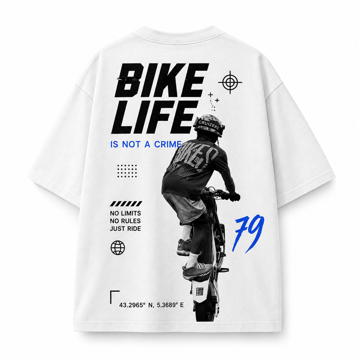 Ride On – T-shirt Bike Life "Is Not A Crime" oversize streetwear moto, unisexe