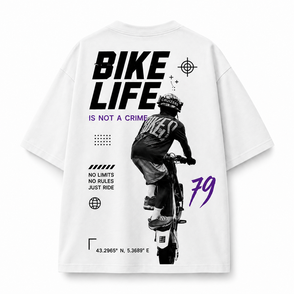 Ride On – T-shirt Bike Life "Is Not A Crime" oversize streetwear moto, unisexe